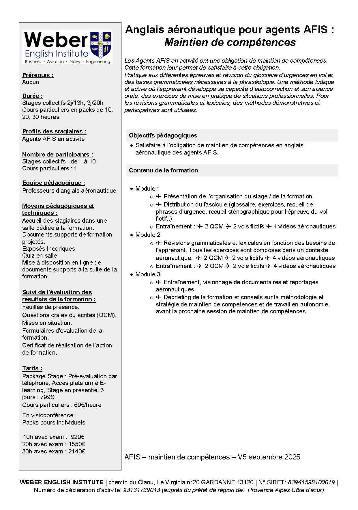 AFIS - Maintien de compétences